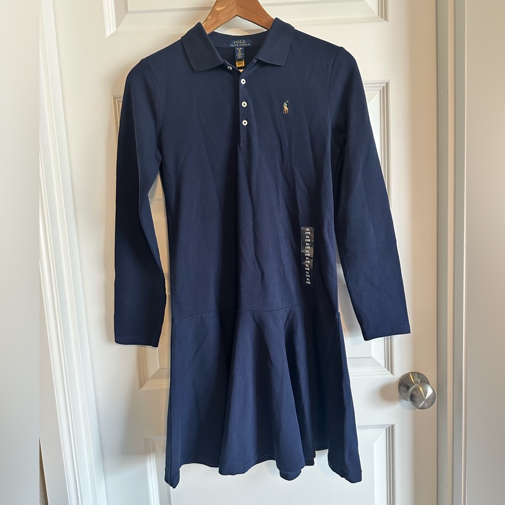Girls Polo Ralph Lauren Navy Long Sleeve Polo Dress - NWT
